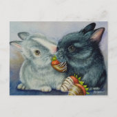 Bunny Rabbits & Dipped Strawberries Waterverf Art Briefkaart (Voorkant)