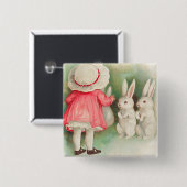 Bunny Rabbits Easter Greeting Vierkante Button 5,1 Cm (Voorkant /achterkant)
