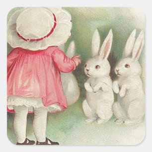 Bunny Rabbits Easter Greeting Vierkante Sticker