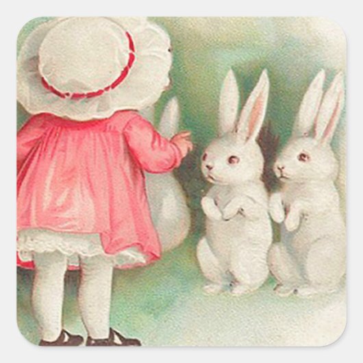  Bunny Rabbits Easter Greeting Vierkante Sticker (Voorkant)