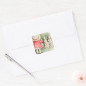  Bunny Rabbits Easter Greeting Vierkante Sticker (Envelop)