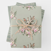 Bunny Rabbits Floral Easter Brunch Olijfkleur Inpakpapier Vel (In situ)