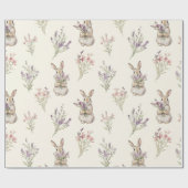 Bunny Rabbits Flowers Birthday Cadeaupapier (Vlak)