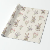 Bunny Rabbits Flowers Birthday Cadeaupapier (Uitgerold)