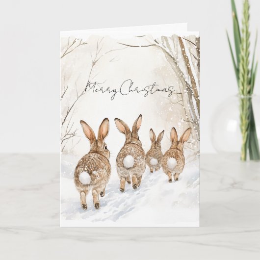 Bunny Rabbits in Snow Christmas Kaart (Voorkant)