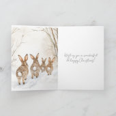 Bunny Rabbits in Snow Christmas Kaart (Binnen)
