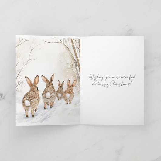 Bunny Rabbits in Snow Christmas Kaart (Binnen)