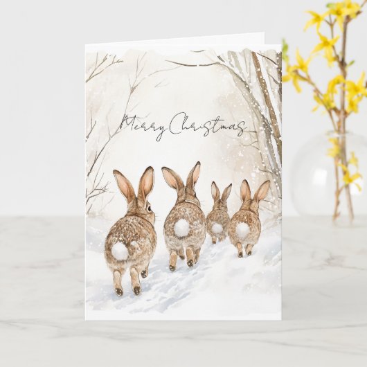 Bunny Rabbits in Snow Christmas Kaart (Gele Bloem)