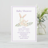 Bunny Rabbits Paarse Modern Baby shower Kaart (Staand voorkant)