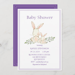 Bunny Rabbits Paarse Modern Baby shower Kaart