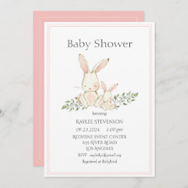 Bunny Rabbits Pink Modern Baby shower Kaart