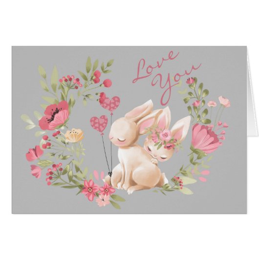 Bunny Rabbits Pink Wreath Romantic Valentijn (Voorkant Horizontaal)