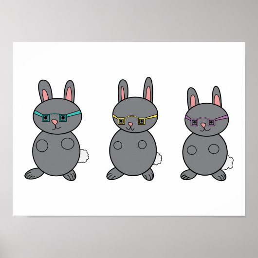 Bunny Rabbits Wearing Glasses Grey Poster (Voorkant)