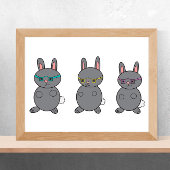 Bunny Rabbits Wearing Glasses Grey Poster