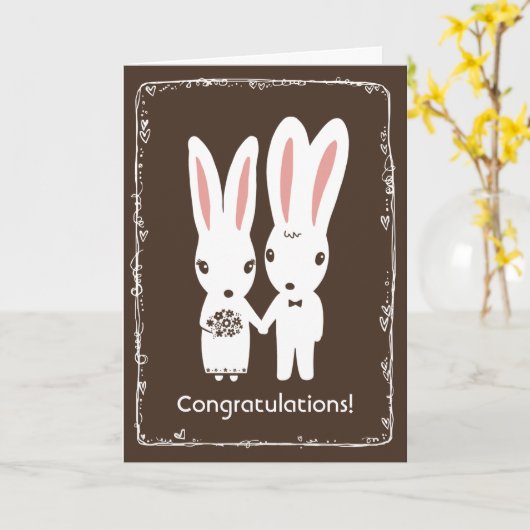 Bunny Rabbits Wedding Gefeliciteerd Kaart (Gele Bloem)