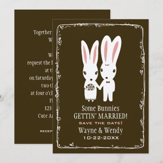 Bunny Rabbits Wedding Save the Date Announounding (Voorkant / Achterkant)