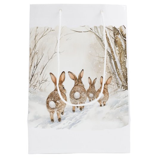 Bunny Rabbits Woods Snow Christmas Medium Cadeauzakje (Achterkant)