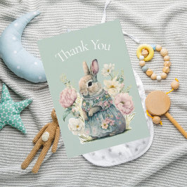 Bunny RabbitWatercolor Green Baby shower Dank je Bedankkaart