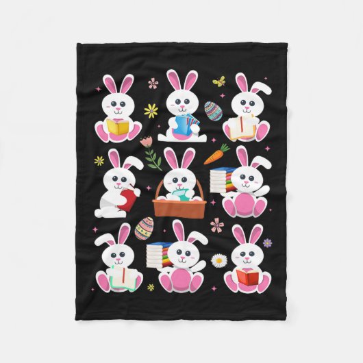 Bunny Reading Boek Pasen Konijn Boekenwurm Reader Fleece Deken (Voorkant)