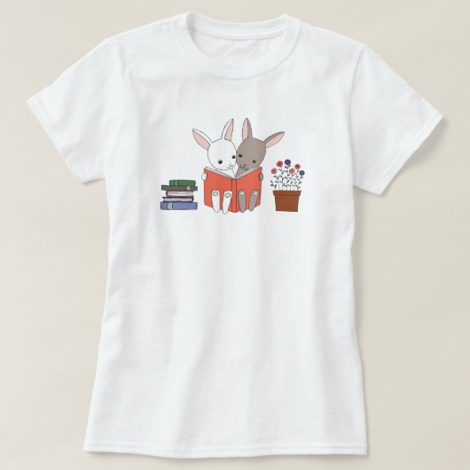 Bunny Reading Book T-shirt Cute Bunnies Book Lover (Design voorkant)
