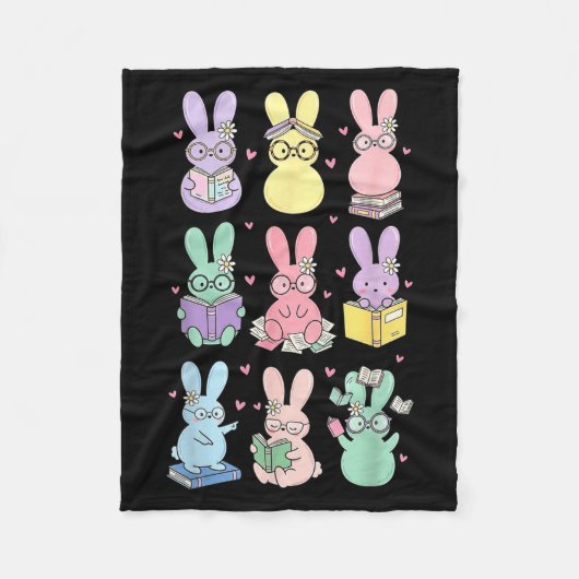 Bunny reading books easter day librarian teacher fleece deken (Voorkant)