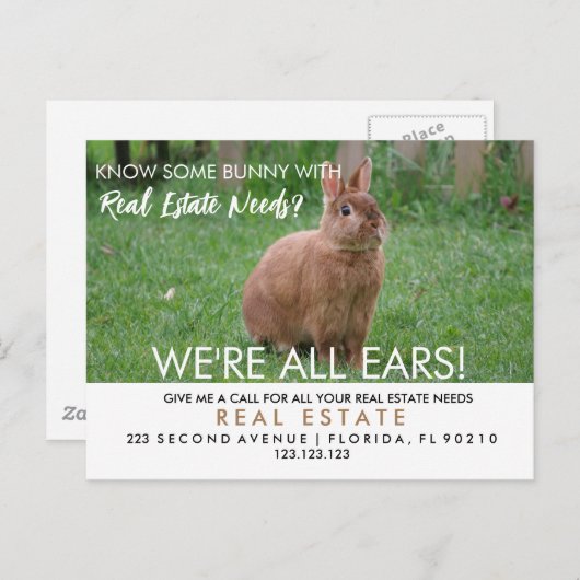 bunny referrals onroerend goed easter aankondigingskaart (Voorkant / Achterkant)