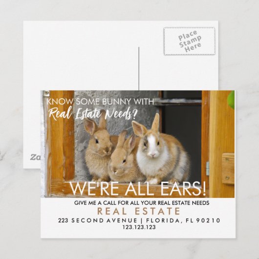 bunny referrals onroerend goed easter aankondigingskaart (Voorkant / Achterkant)