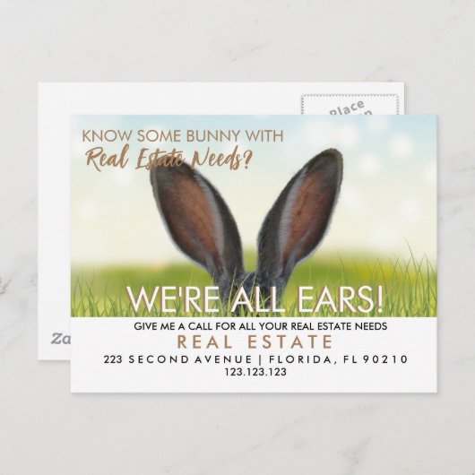 bunny referrals onroerend goed easter aankondigingskaart (Voorkant / Achterkant)