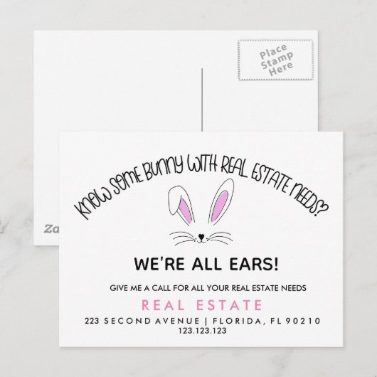 bunny referrals onroerend goed easter aankondigingskaart (Voorkant / Achterkant)