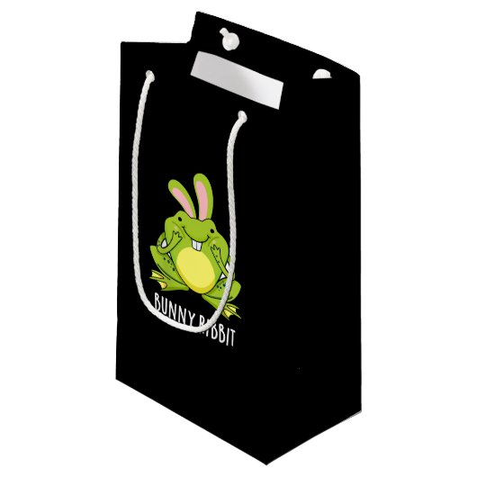 Bunny Ribbit Funny Rabbit Frog Pun Dark BG Klein Cadeauzakje (Voorkant Gekanteld)