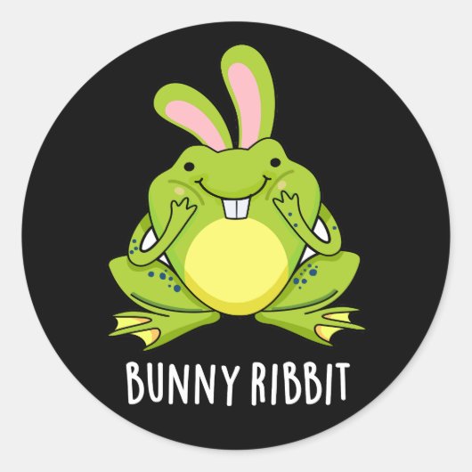 Bunny Ribbit Funny Rabbit Frog Pun Dark BG Ronde Sticker (Voorkant)