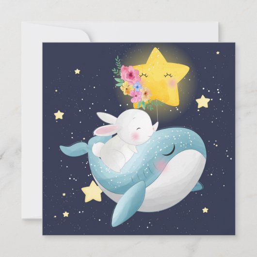 Bunny Riding A Whale Feestdagenkaart (Voorkant)