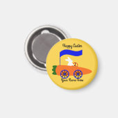 Bunny Riding Carrot Car #1 Round Magnet (Voorkant / Achterkant)