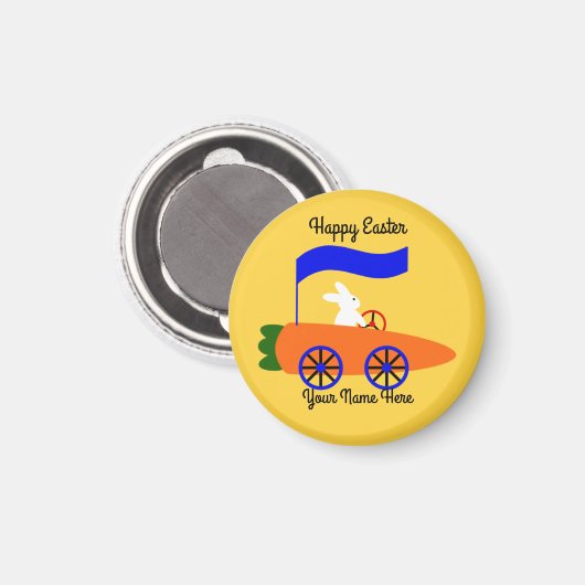 Bunny Riding Carrot Car #1 Round Magnet (Voorkant / Achterkant)