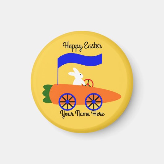 Bunny Riding Carrot Car #1 Round Magnet (Voorkant)