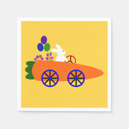 Bunny Riding Carrot Car 2 Napkins Servet (Voorkant)