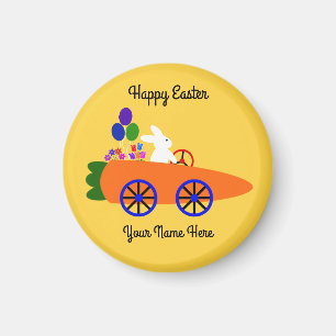 Bunny Riding Carrot Car. 2 Round Magnet