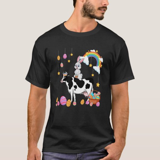Bunny Riding Cow Easter Day Costume Farmer Hunting T-shirt (Voorkant)