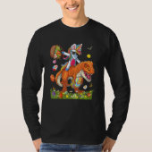Bunny Riding Dinosaur Holding Ei Mand Paasdag T-shirt (Voorkant)