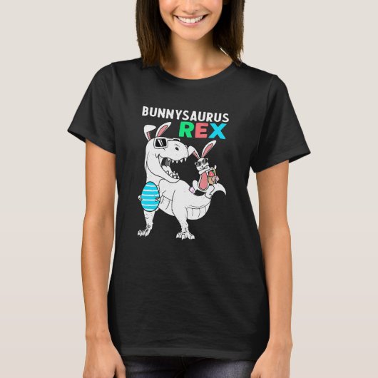 Bunny Riding Dinosaur T Rex Egg T-shirt (Voorkant)