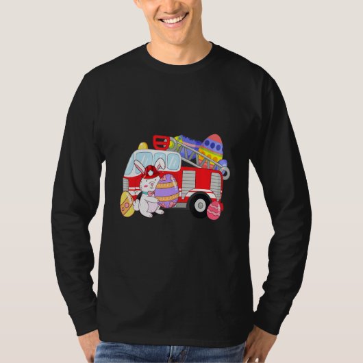 Bunny Riding Fire Easter Day Firefighter Happ T-shirt (Voorkant)