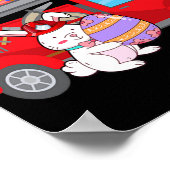 Bunny Riding Firevrachtwagen Paasdagbrandweerman Poster (Hoek)