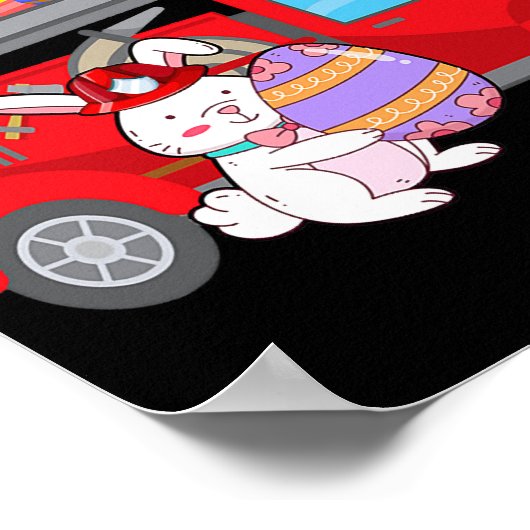 Bunny Riding Firevrachtwagen Paasdagbrandweerman Poster (Hoek)