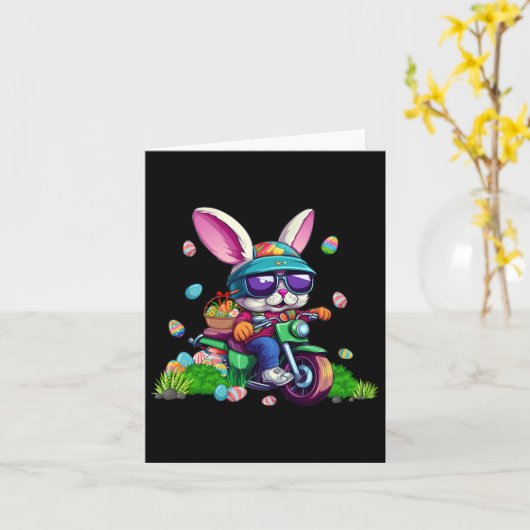 Bunny Riding Motorcycle Easter Eggs Basket Mannen Kaart (Gele Bloem)