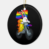 Bunny Riding Motorcycle LGBT Q Rainbow Flag Gay Keramisch Ornament (Links)