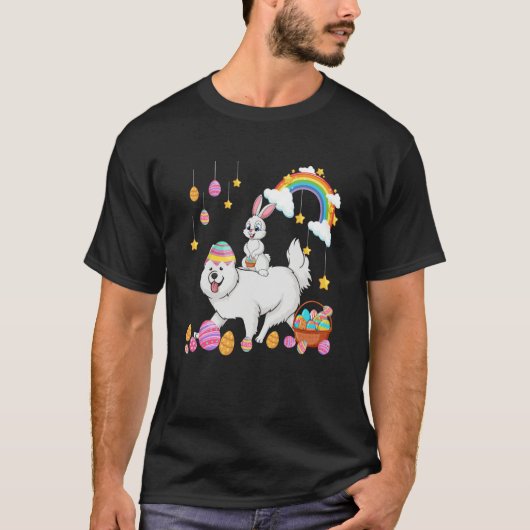 Bunny Riding Samoyed Easter Day Costume Owner Hunt T-shirt (Voorkant)