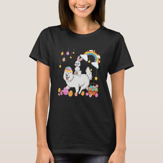 Bunny Riding Samoyed Easter Day Costume Owner Hunt T-shirt (Voorkant)
