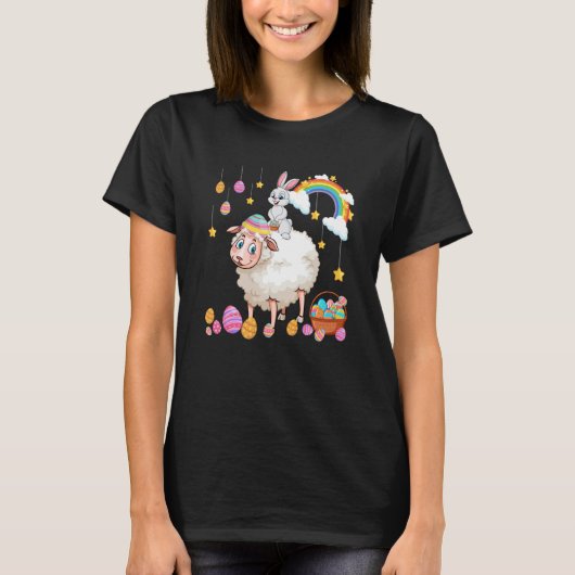 Bunny Riding Sheep Easter Day Costume Farmer Hunti T-shirt (Voorkant)