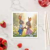 Bunny Romance in een Daisy Field Servet (Insitu)