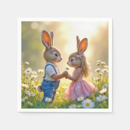 Bunny Romance in een Daisy Field Servet (Voorkant)